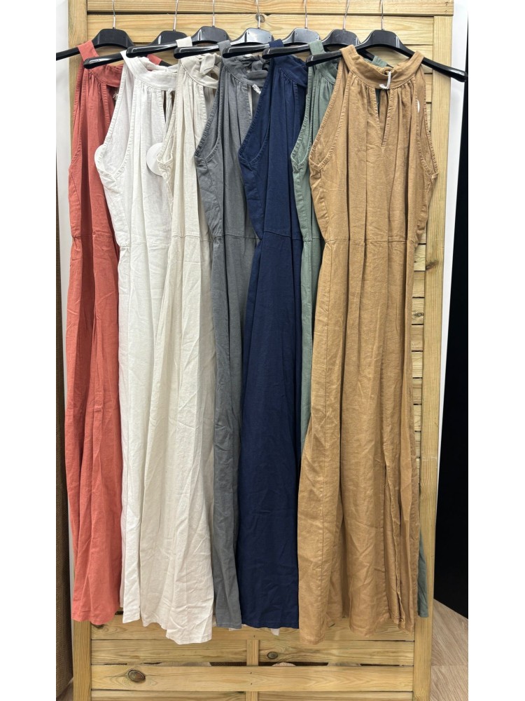 Vestido halter lino raja delantera