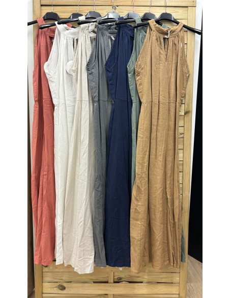 Vestido halter lino raja delantera