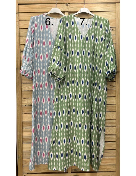 Vestido estampado manga abullonada con corte