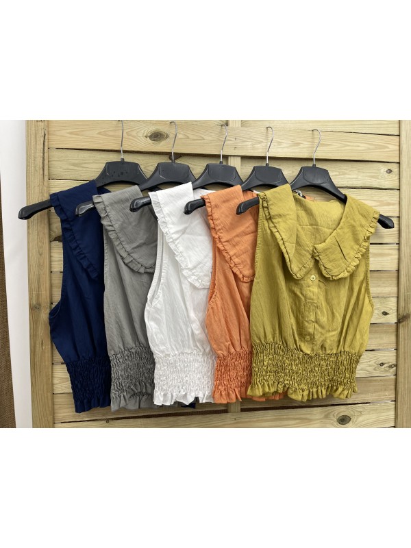 Top cintura fruncida y cuello bobo