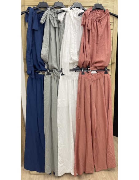 Pantalon liso cintura ancha y bolsillos