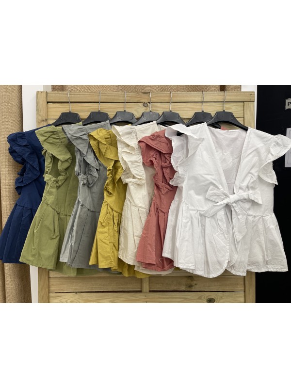 Maxi camisa abierta con nudo y volante