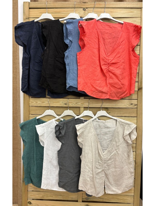 Camisa lino frunce en escote