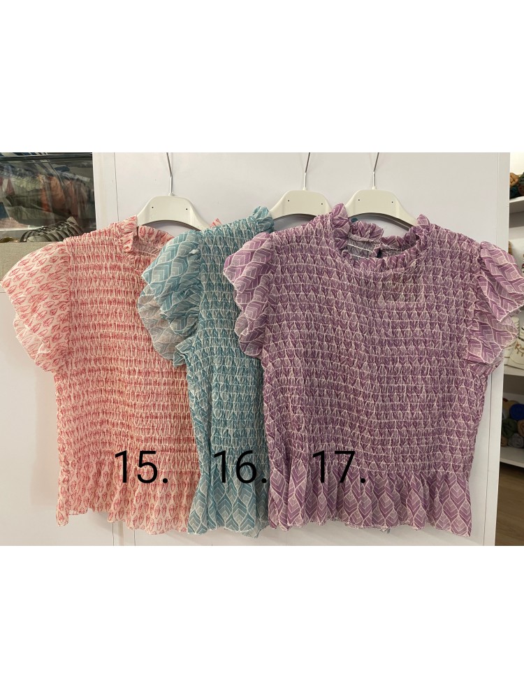 Camisa corta fruncida estampada brillo