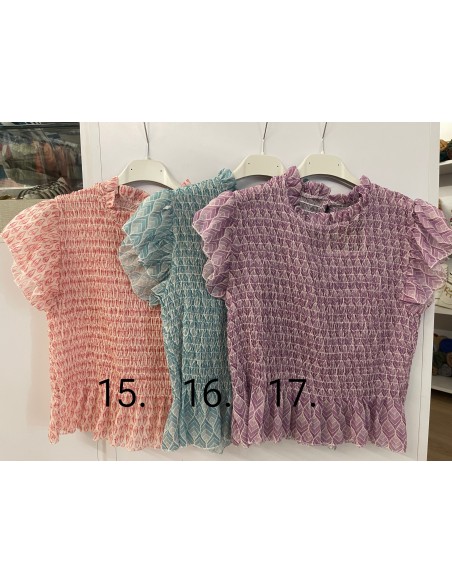 Camisa corta fruncida estampada brillo