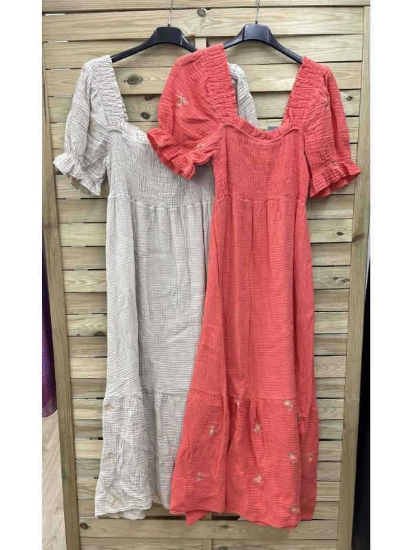 Vestido bambula flores bordadas