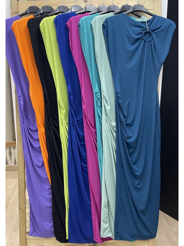 Vestido largo aro con frunce lateral