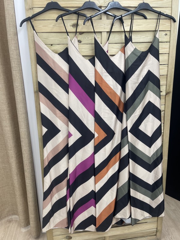 Vestido satén rayas tricolor