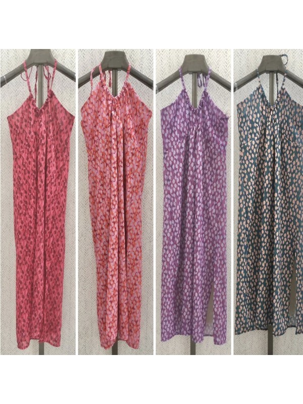 Vestido largo manchitas escote cruzado