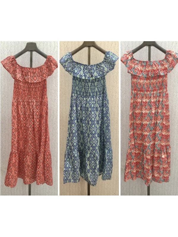 Vestido midi con maxi escote con volante