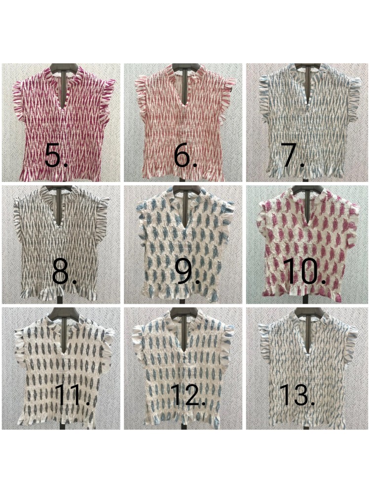 Camisa estampada fruncida de pico