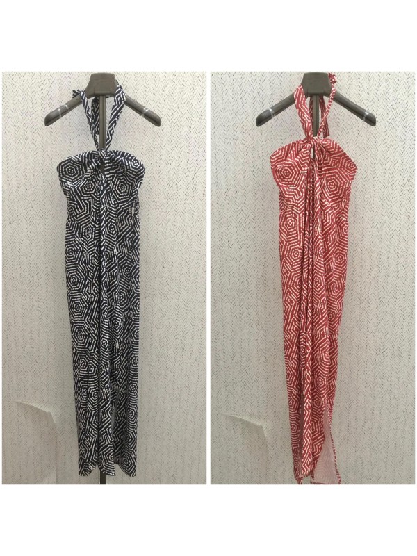 Vestido largo geometrico nudo en pecho