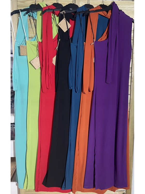 Vestido largo asimétrico con lazo liso