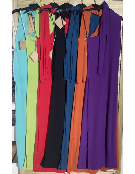 Vestido largo asimétrico con lazo liso