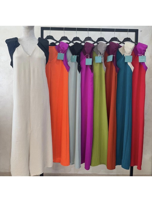 Vestido liso hombreras de color