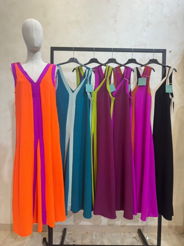 Vestido bicolor doble raya