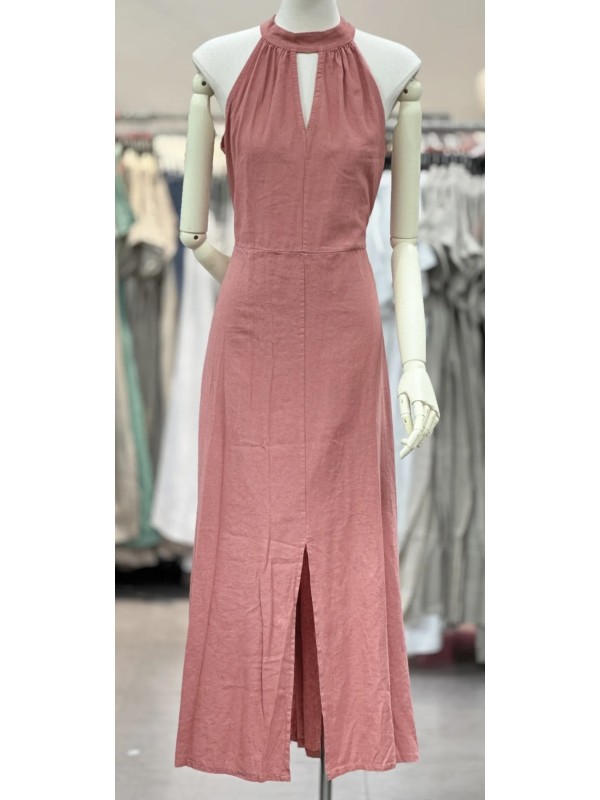Vestido halter lino raja delantera