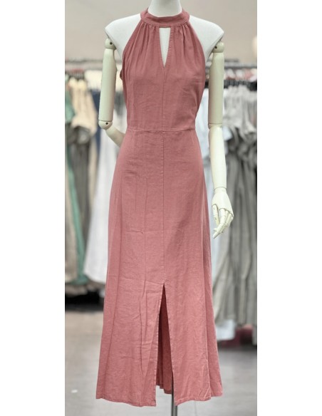 Vestido halter lino raja delantera