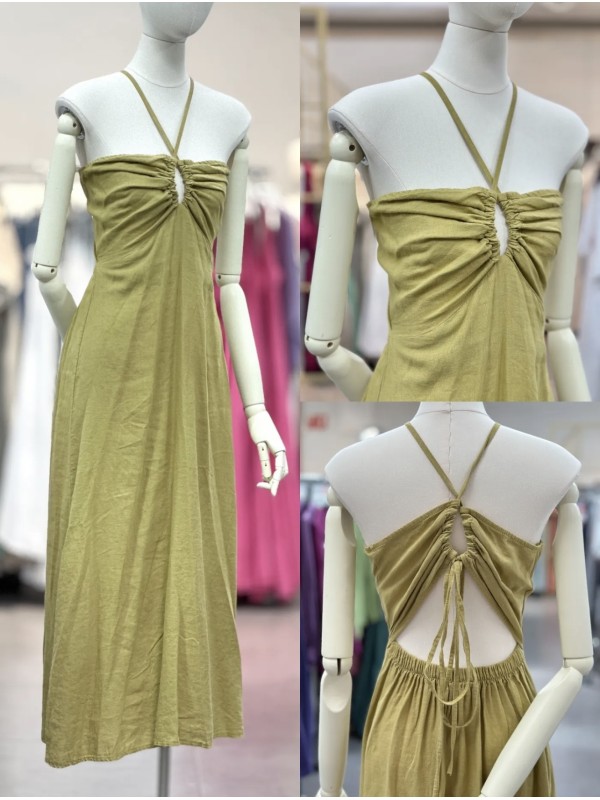 Vestido de lino con cordon en escote