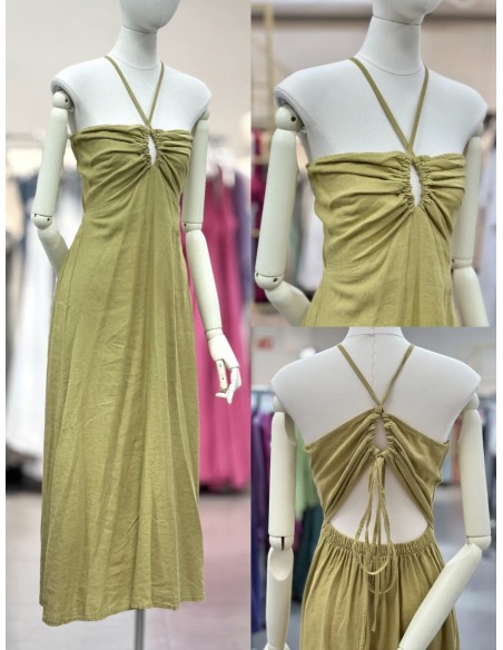 Vestido de lino con cordon en escote