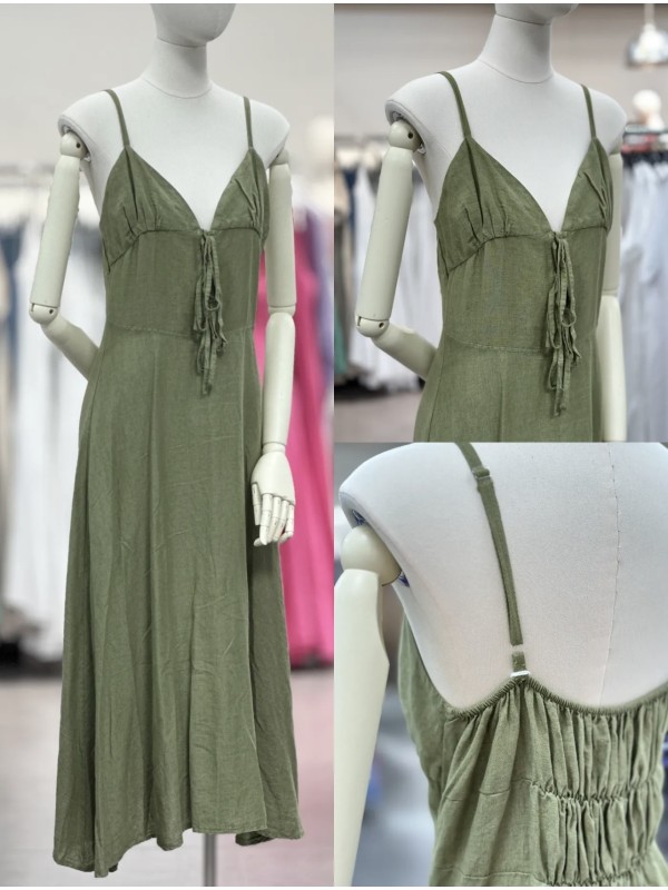 Vestido de lino triple lazo y corte