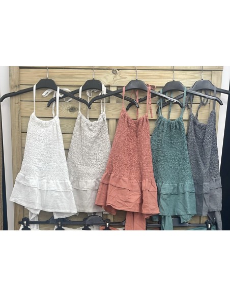 Top de lino fruncido con nudo en espalda