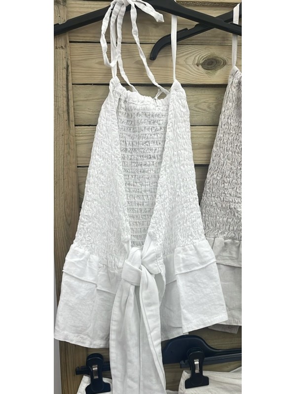 Top de lino fruncido con nudo en espalda 2