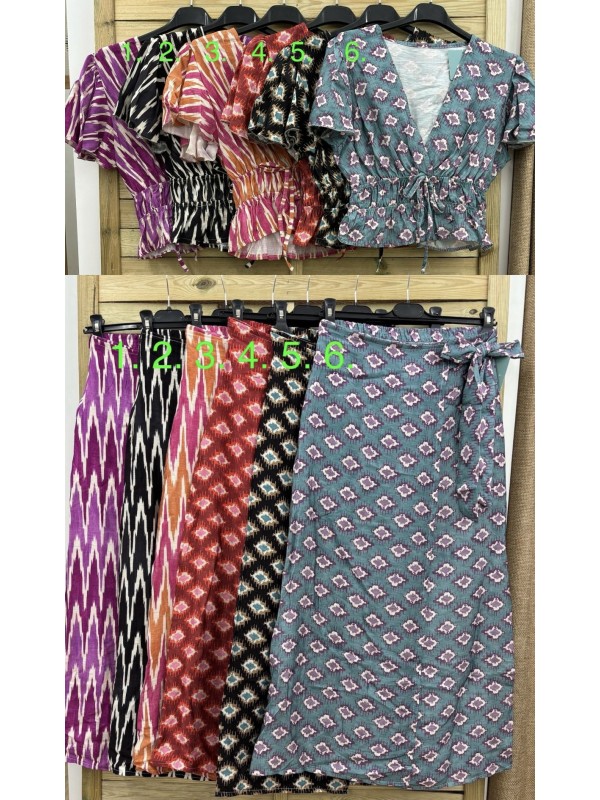 Falda midi cruzada con nudo estampada 2