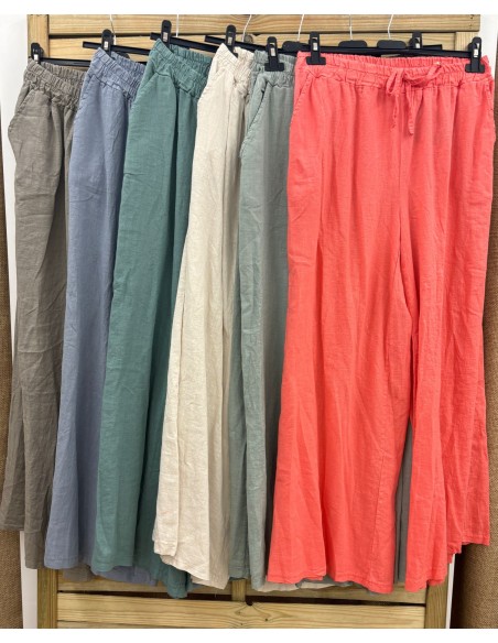 Pantalón ancho de lino cintura elastica