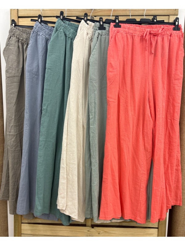Pantalón ancho de lino cintura elastica 2