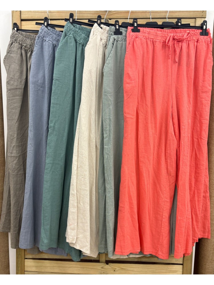 Pantalón ancho de lino cintura elastica