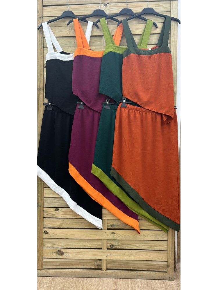 Conjunto de top y falda midi asimétrico bicolor