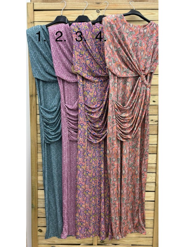 Vestido hombreras y drapeado estampado