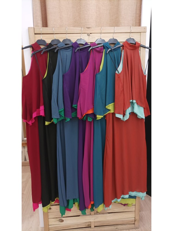 Conjunto top halter y falda midi de tul bicolor