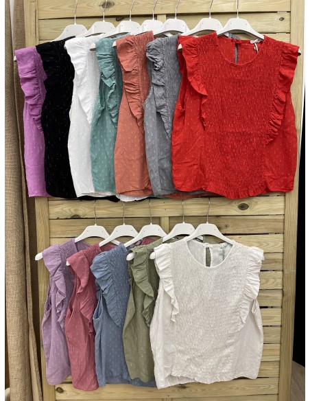 Camisa hilitos plata parte delantera fruncida doble volante