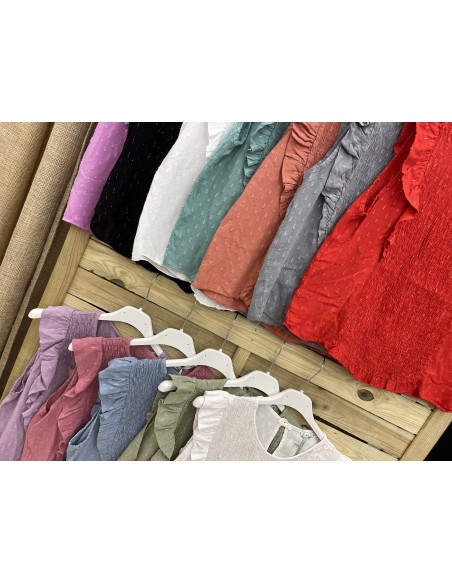 Camisa hilitos plata parte delantera fruncida doble volante