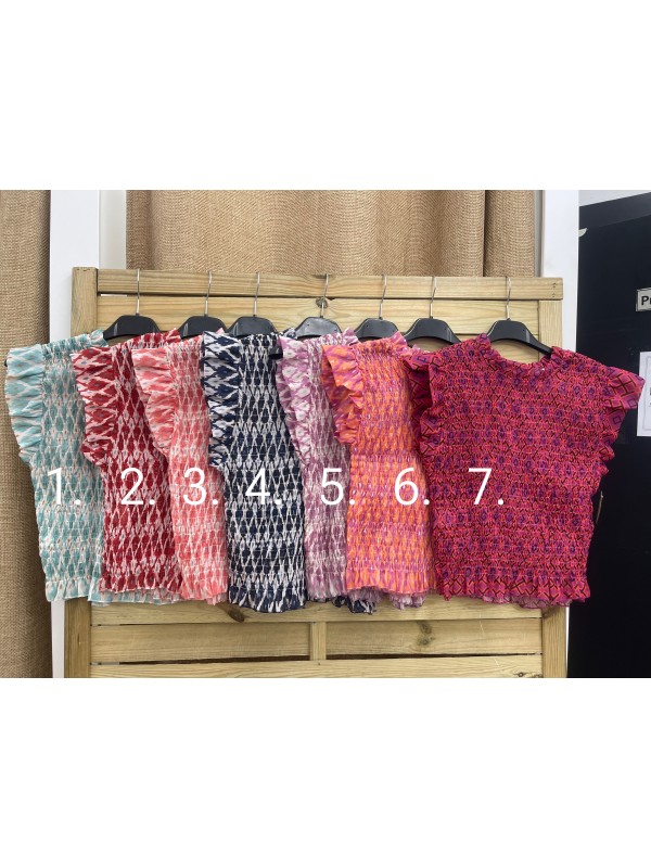 Camisa fruncida de gasa con brillito y volantitos