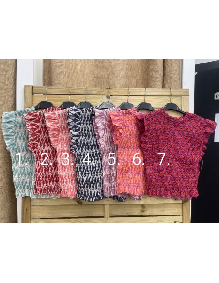 Camisa fruncida de gasa con brillito y volantitos