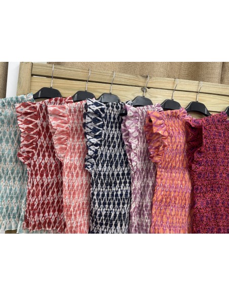 Camisa fruncida de gasa con brillito y volantitos