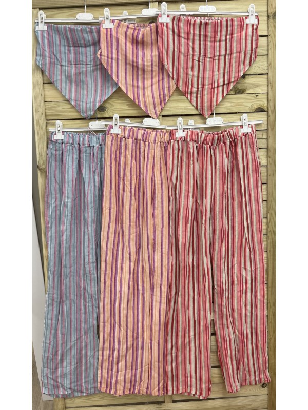 Conjunto pantalón y top pico rayas verticales