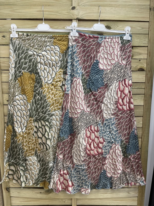 Falda midi saten multicolor
