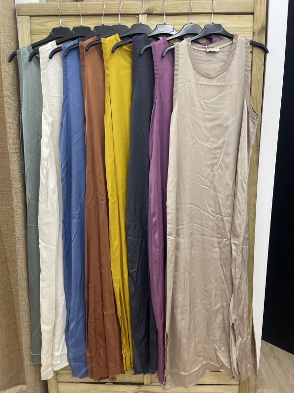 Vestido largo saten borde de punto