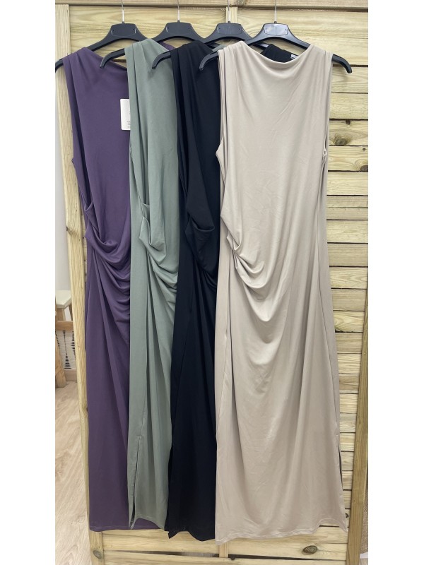 Vestido largo punto de lycra frunce