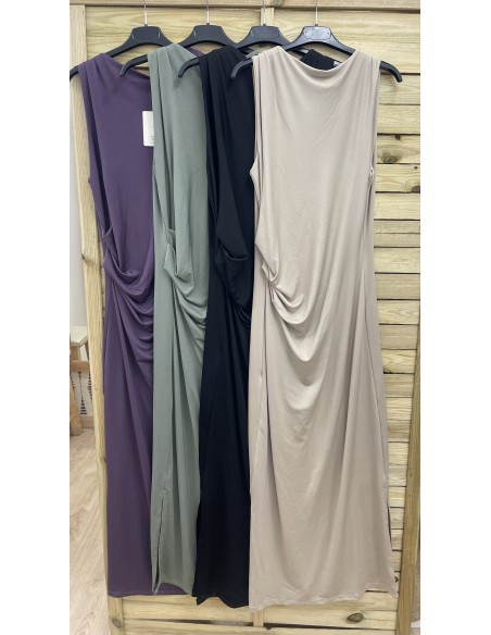 Vestido largo punto de lycra frunce