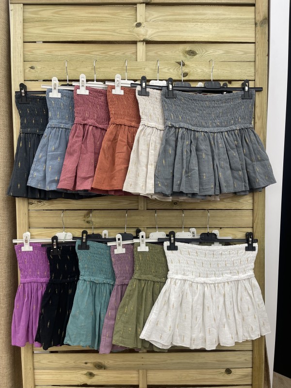 Falda pantalon cintura fruncida pincelada dorada