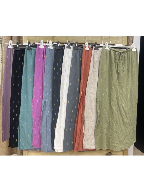 Falda midi pincelada dorada con raja