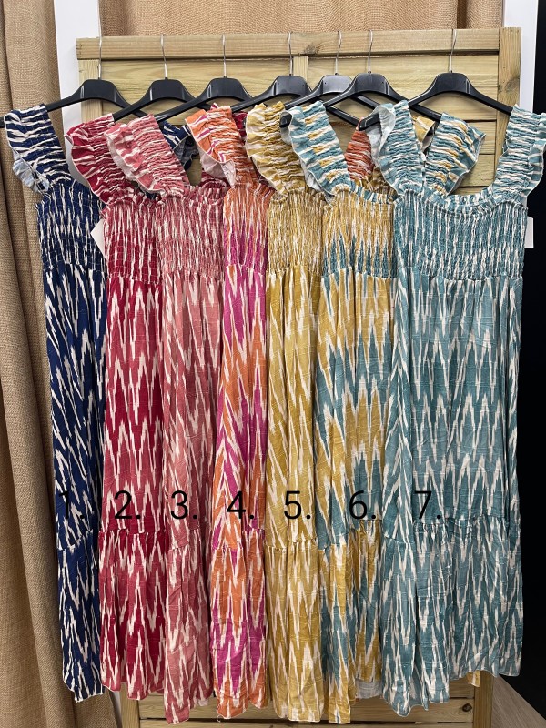 Vestido pecho fruncido zig zag