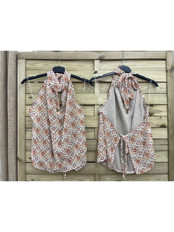 Top cogido al cuello espalda descubierta con nudo