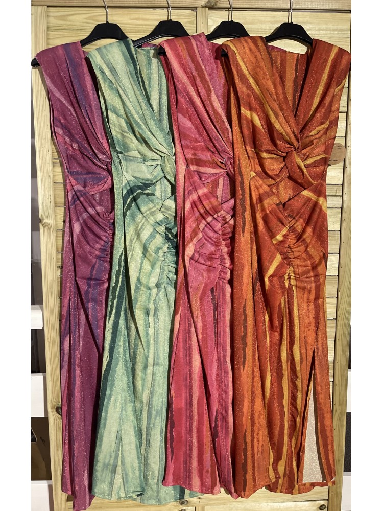 Vestido estampado brillito parte delantera descubierta