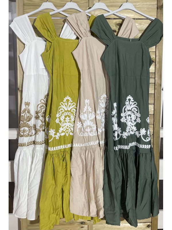 Vestido largo cenefa bordada